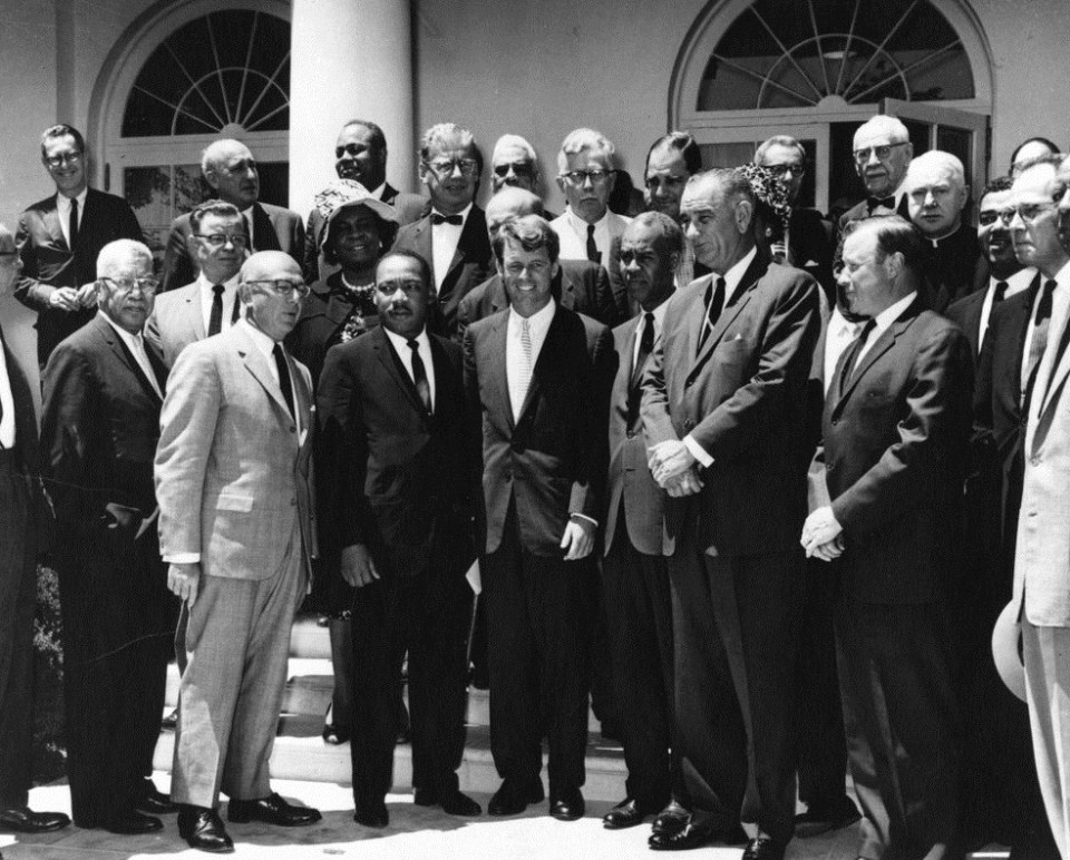 1963 June 22 : Civil Rights Leader Martin Luther King, Jr. meeting with Robert F. Kennedy, President Kennedy's younger brother.  Martin Luther King, Jr and Robert Kennedy were also assassinated, both in 1968. 