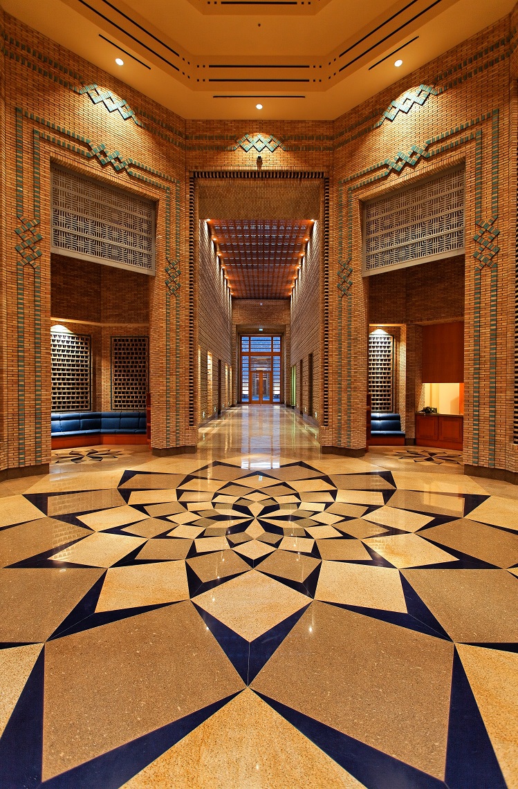 The main entrance floor pattern of the Ismaili Centre, Dushanbe. Photo: FNDA Architecture Inc. Copyright.