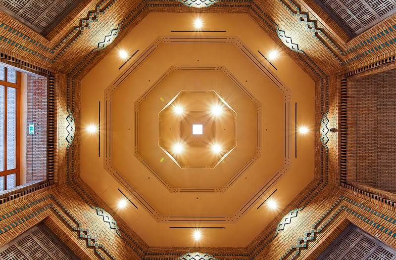 View looking into tower of the Ismaili Centre in Dushanbe. Photo: FNDA Architecture Inc. Copyright,