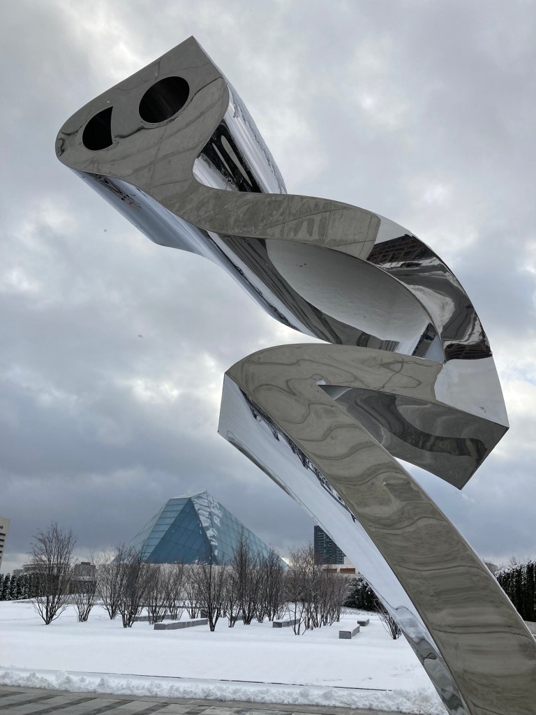 Aga Khan Park, Aga Khan Museum and the Ismaili Centre on white Xmas Christmas Friday December 25, 2020. Simergphotos Simerg and Barakah Malik Merchant.