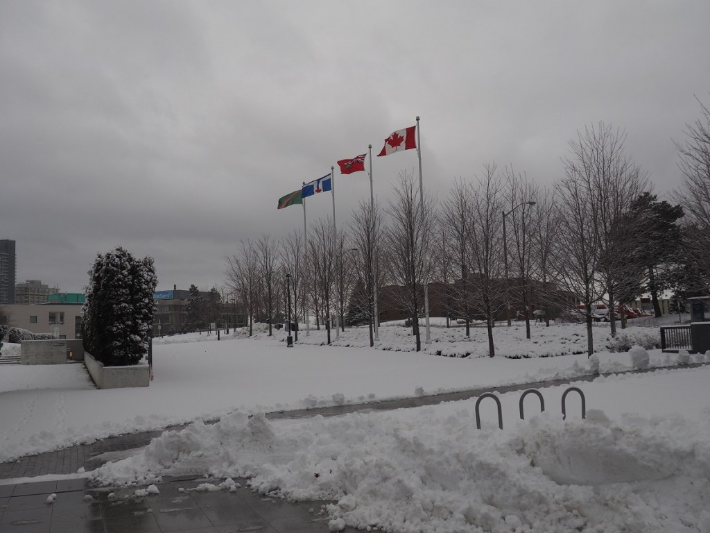 Aga Khan Park, Aga Khan Museum and the Ismaili Centre on white Xmas Christmas Friday December 25, 2020. Simergphotos Simerg and Barakah Malik Merchant.