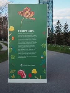 Aga Khan Park panel display on the tulip in Europe. Simergphotos