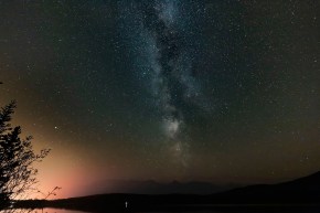 A beautiful starry night last week over Pyramid Lake in Jasper National Park. The glow from Jasper townsite fails to diminish the glory of the Milky Way running from Cygnus at the top of the image to Sagittarius down at the horizon.