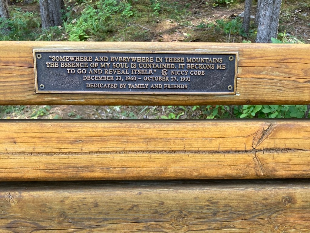 Grassi Lakes memorial bench for Niccy Code