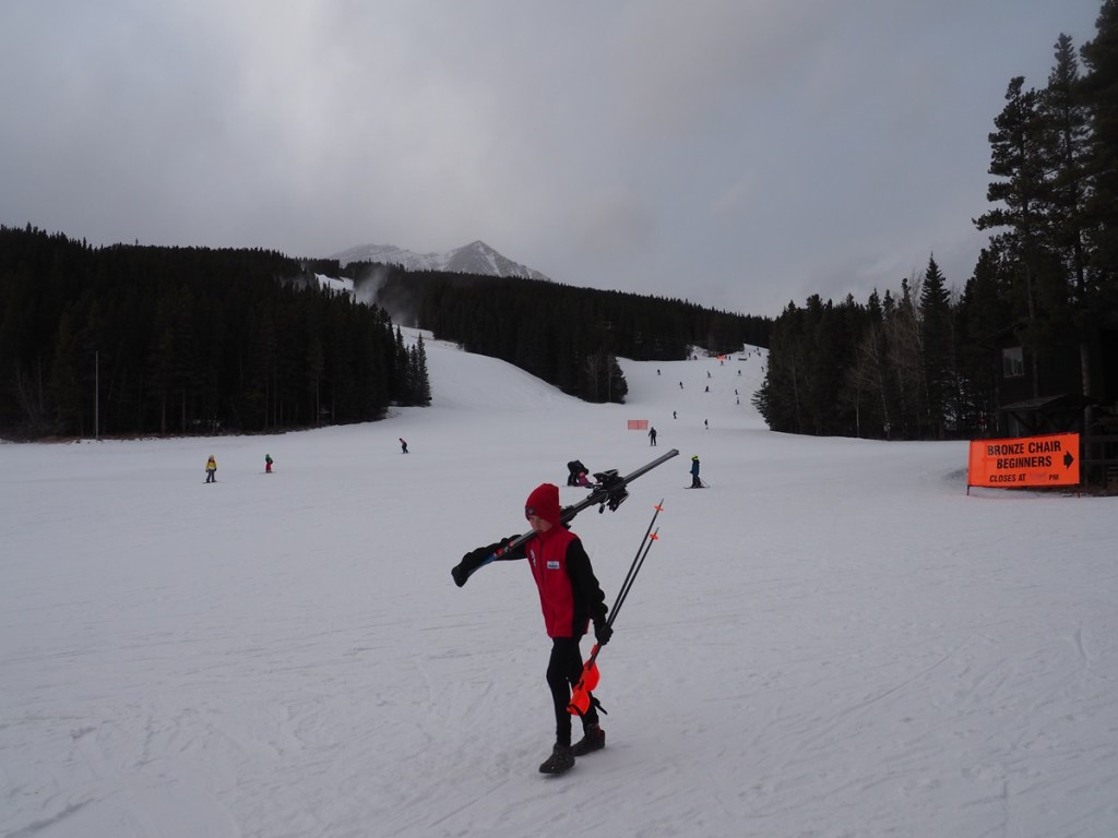 Young skier Nakiska Ski Resort which is located minutes from Troll Falls and the Kananaskis Village, Kananaskis Country