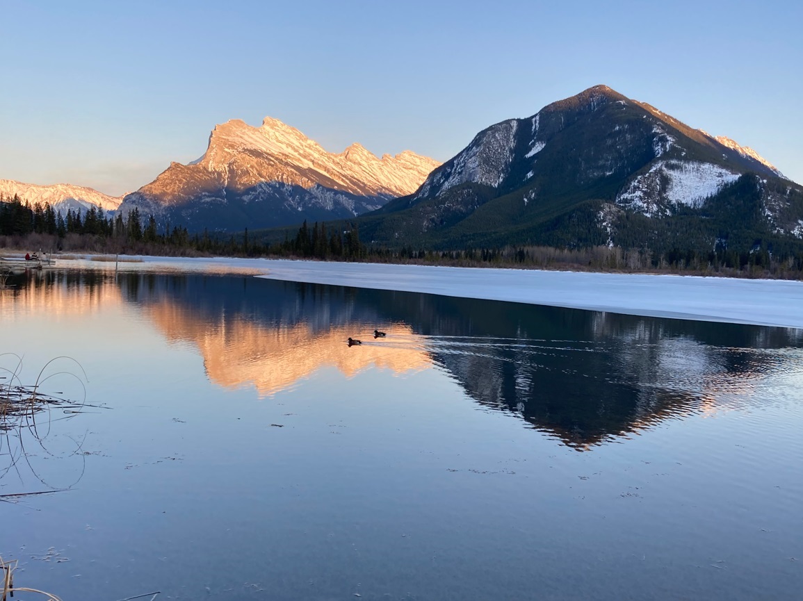 Sunset reflection Runbdle Mountain Vermillion Lakes