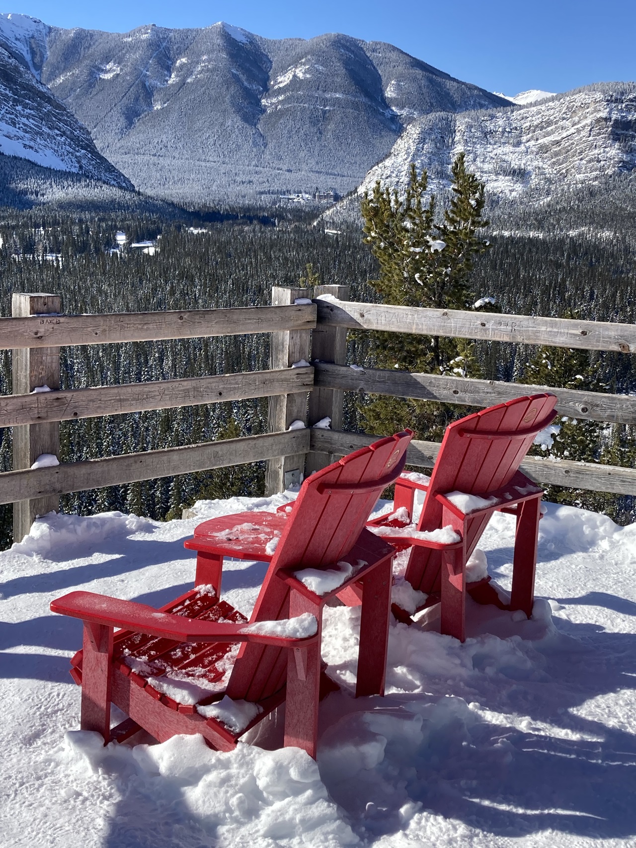 Adirondack Chairs at one of Lookout Points at the Hoodos on Tunnel Mountain Road in Banff