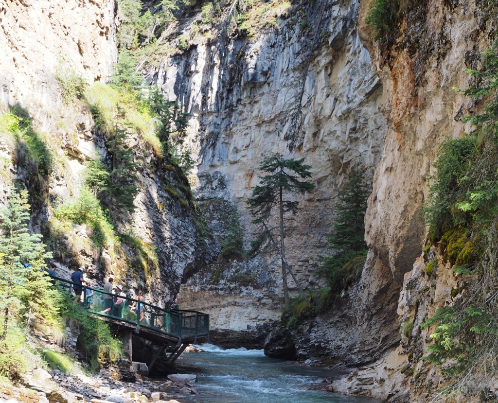 Guarded trail and handrails Johnston Canyon, Bow Valley Parkway, Hwy 1A runs between Banff and Lake Louise