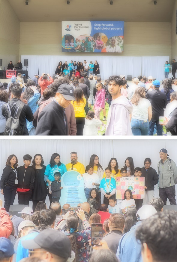 Members and Baitul Ilm Students of the Ismaili Headquarters Jamatkhana in Calgary are recognized for their magniceinet contribution to the 2025 Walk.  World Partnership Walk, Calgary, June 1, 2025. Photograph: Malik Merchant / Simerg Photos.
