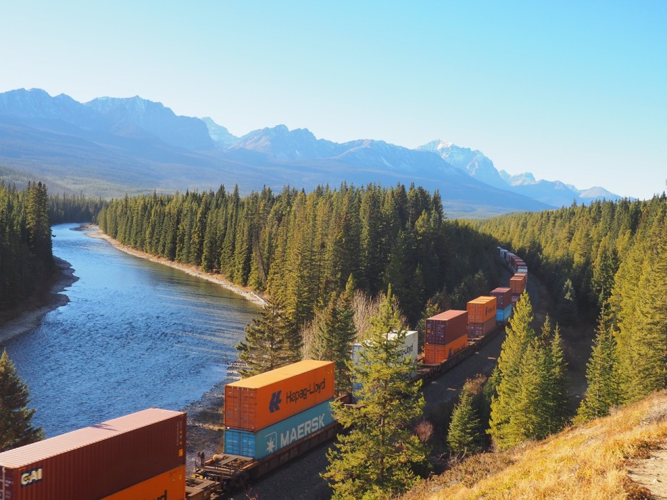 Freight train crossing Storm Mountain
